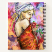 Lady mit Rose Notebook Moderne Frauenmalerei Notizblock (Rückseite)