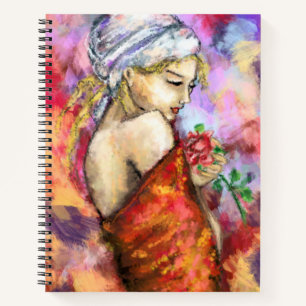 Lady mit Rose Notebook Moderne Frauenmalerei Notizblock