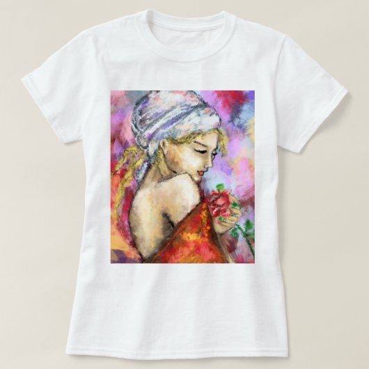 Lady mit Rose T - Shirt Malerei (Design vorne)