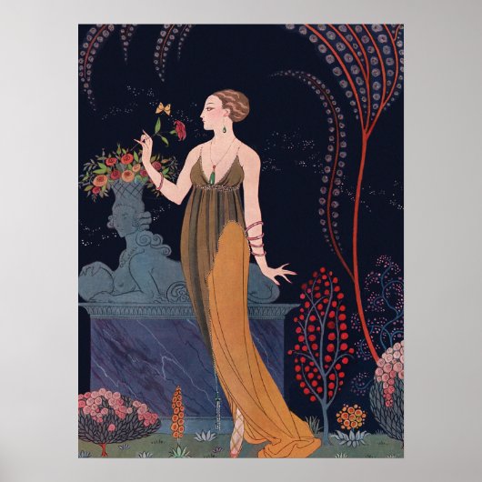 Lady mit Rose von George Barbier 1914 Poster (Vorne)