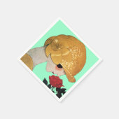 LADY MIT ROTE ROSE, Aquamarin Türkis Serviette (Ecke)