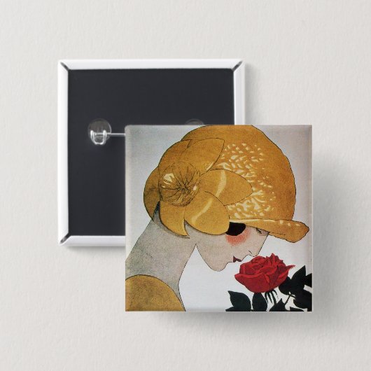 LADY MIT ROTE ROSE BUTTON (Vorne & Hinten)