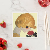 LADY MIT ROTE ROSE, Creme Serviette (Beispiel)