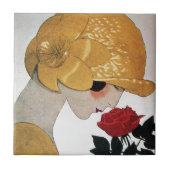 LADY MIT ROTE ROSE FLIESE (Vorderseite)