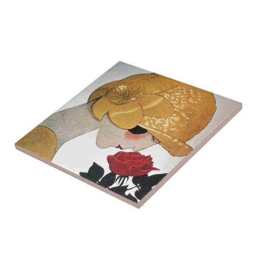 LADY MIT ROTE ROSE FLIESE (Seite)