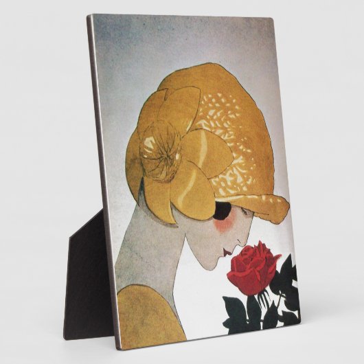 LADY MIT ROTE ROSE FOTOPLATTE (Seite)