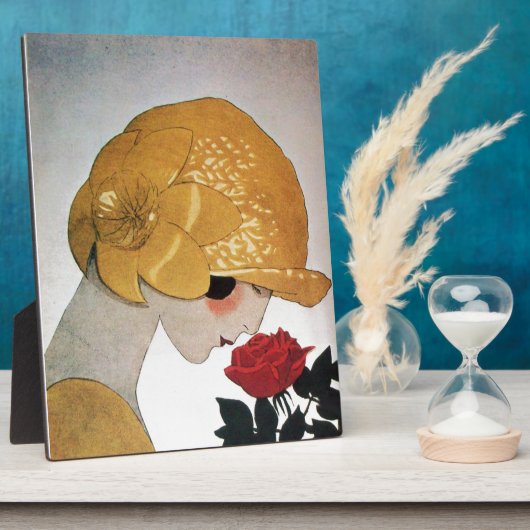 LADY MIT ROTE ROSE FOTOPLATTE (Seite)