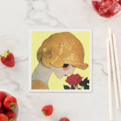 LADY MIT ROTE ROSE, gelb Serviette (Beispiel)