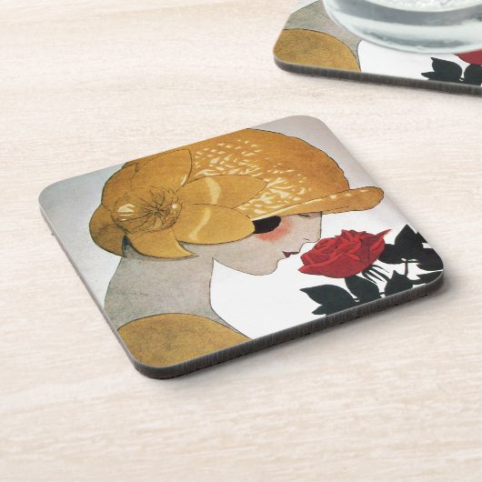 LADY MIT ROTE ROSE GETRÄNKEUNTERSETZER (Linke Seite)