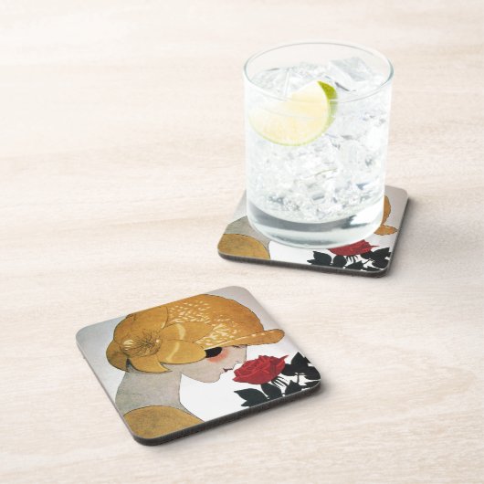 LADY MIT ROTE ROSE GETRÄNKEUNTERSETZER (Rechte Seite)