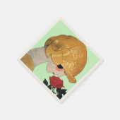 LADY MIT ROTE ROSE ,Green Serviette (Ecke)