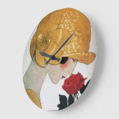 LADY MIT ROTE ROSE GROßE WANDUHR (Winkel)