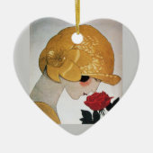 LADY MIT ROTE ROSE HERZ KERAMIK ORNAMENT (Vorne)