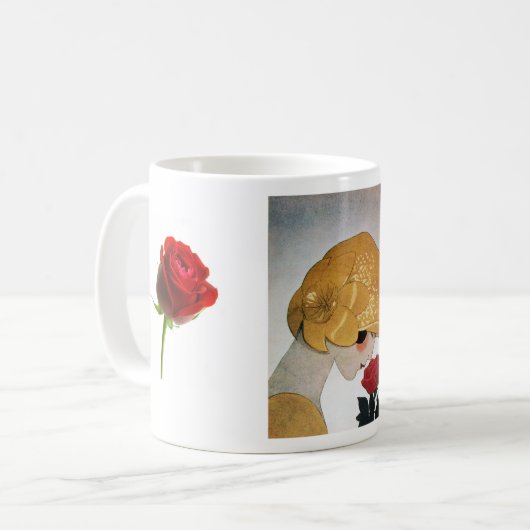 LADY MIT ROTE ROSE KAFFEETASSE (Vorderseite Links)