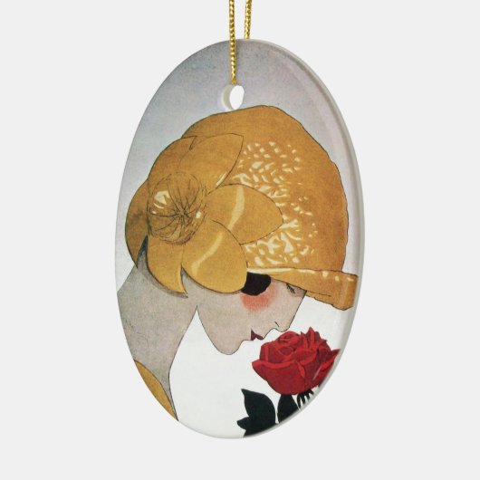 LADY MIT ROTE ROSE KERAMIKORNAMENT (Links)