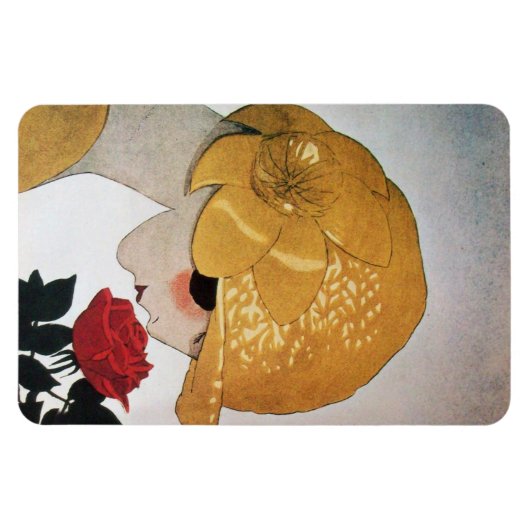 LADY MIT ROTE ROSE MAGNET (Horizontal)