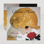 LADY MIT ROTE ROSE MONOGRAM BRAUTPARTY PARTY EINLADUNG (Vorne/Hinten)