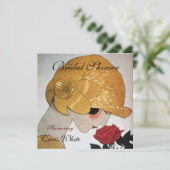 LADY MIT ROTE ROSE MONOGRAM BRAUTPARTY PARTY EINLADUNG (Stehend Vorderseite)