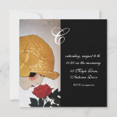 LADY MIT ROTE ROSE MONOGRAM BRAUTPARTY PARTY EINLADUNG (Rückseite)