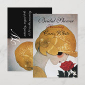 LADY MIT ROTE ROSE MONOGRAM BRAUTPARTY PARTY EINLADUNG (Vorne/Hinten)