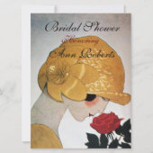 LADY MIT ROTE ROSE MONOGRAM BRAUTPARTY PARTY EINLADUNG (Vorderseite)