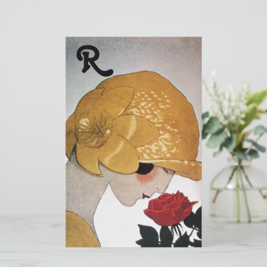 LADY MIT ROTE ROSE MONOGRAM BRIEFPAPIER (Stehend Vorderseite)