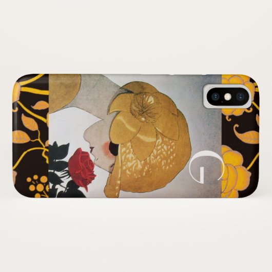 LADY MIT ROTE ROSE MONOGRAM Case-Mate iPhone HÜLLE (Rückseite (Horizontal))