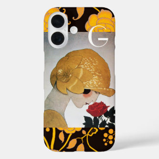 LADY MIT ROTE ROSE MONOGRAM iPhone 16 HÜLLE