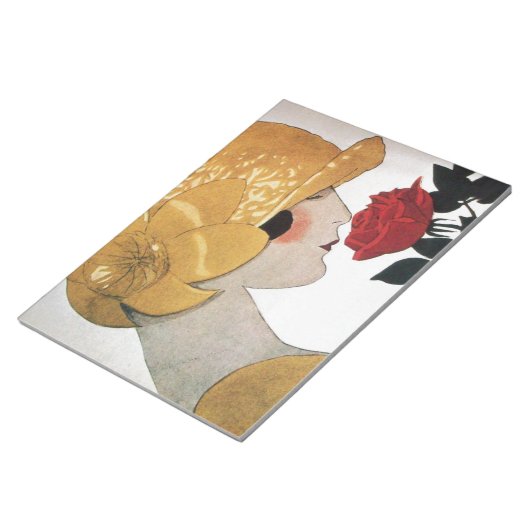 LADY MIT ROTE ROSE NOTIZBLOCK (angewinkelt)