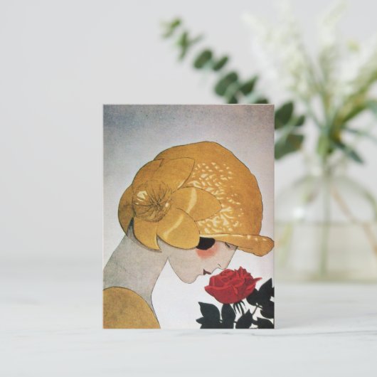 LADY MIT ROTE ROSE POSTKARTE (Stehend Vorderseite)