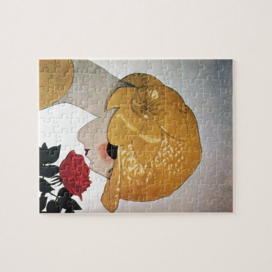 LADY MIT ROTE ROSE PUZZLE (Horizontal)