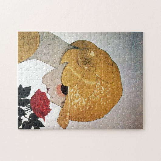 LADY MIT ROTE ROSE PUZZLE (Horizontal)