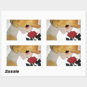 LADY MIT ROTE ROSE RECHTECKIGER AUFKLEBER (Blatt)