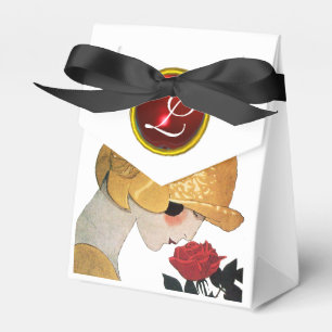 LADY MIT ROTE ROSE RUBY GEM STONE MONOGRAM GESCHENKSCHACHTEL