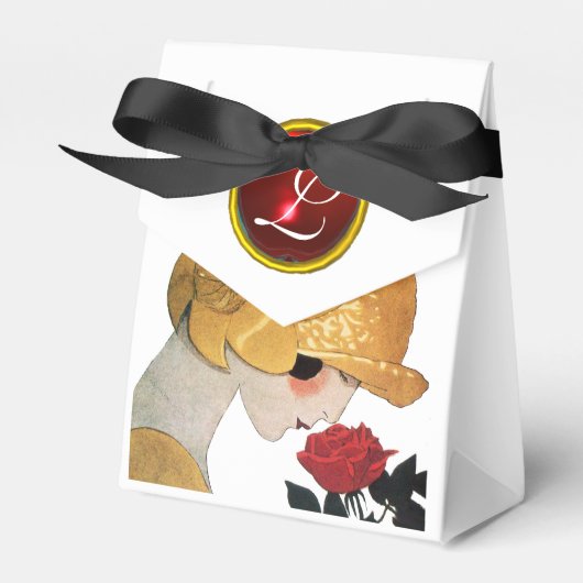 LADY MIT ROTE ROSE RUBY GEM STONE MONOGRAM GESCHENKSCHACHTEL (Vorderseite)