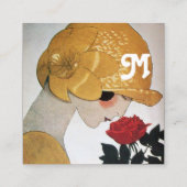 LADY MIT ROTE ROSE SCHAUTY FASHION COSTUME DESIGNE QUADRATISCHE VISITENKARTE (Rückseite)