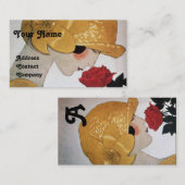 LADY MIT ROTE ROSE SCHAUTY FASHION COSTUME DESIGNE VISITENKARTE (Vorne/Hinten)