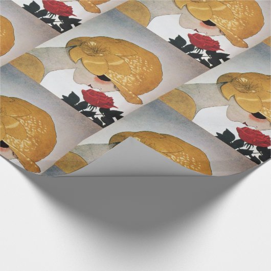 LADY MIT ROTE ROSE / Schönheitsmode Geschenkpapier (Ecke)