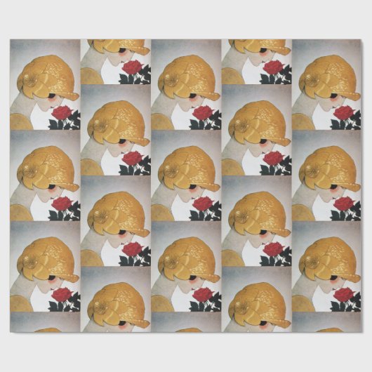 LADY MIT ROTE ROSE / Schönheitsmode Geschenkpapier (Flach)