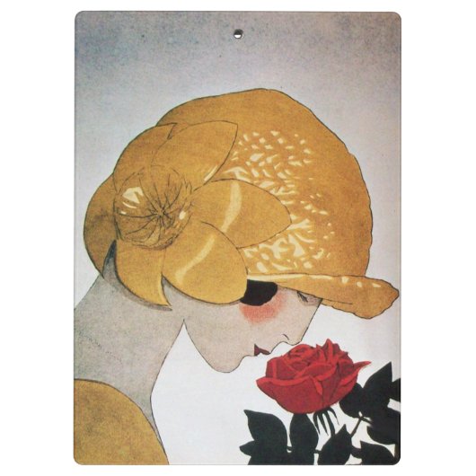 LADY MIT ROTE ROSE Schönheitsmode Klemmbrett (Rückseite)