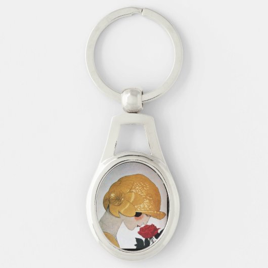 LADY MIT ROTE ROSE Schönheitsmode Schlüsselanhänger (Vorderseite)