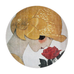 LADY MIT ROTE ROSE Schönheitsmode Schneidebrett
