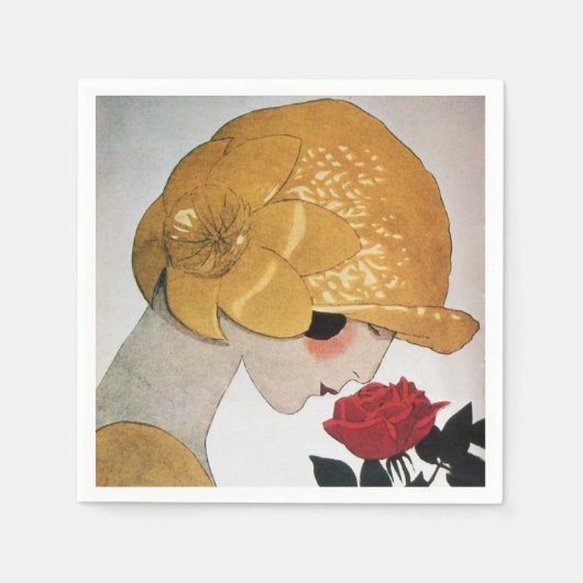 LADY MIT ROTE ROSE SERVIETTE (Vorderseite)