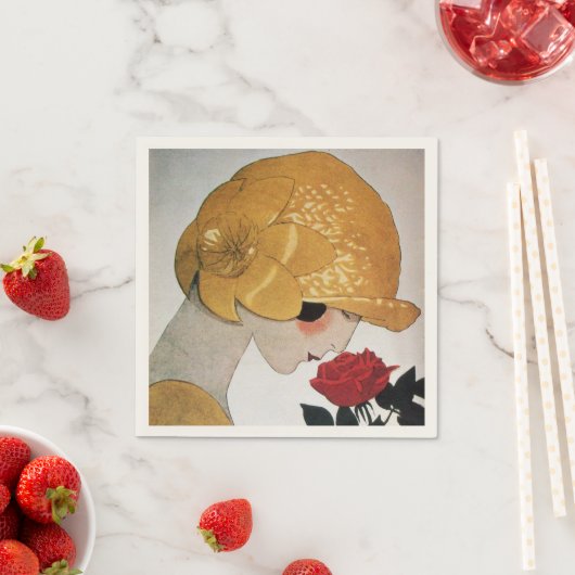 LADY MIT ROTE ROSE SERVIETTE (Beispiel)