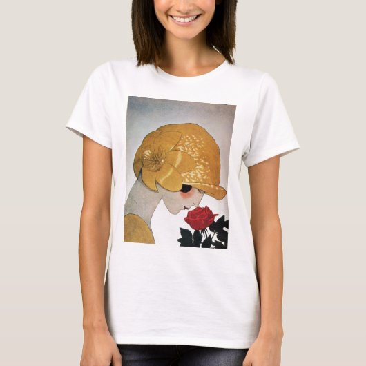 LADY MIT ROTE ROSE T-Shirt (Vorderseite)