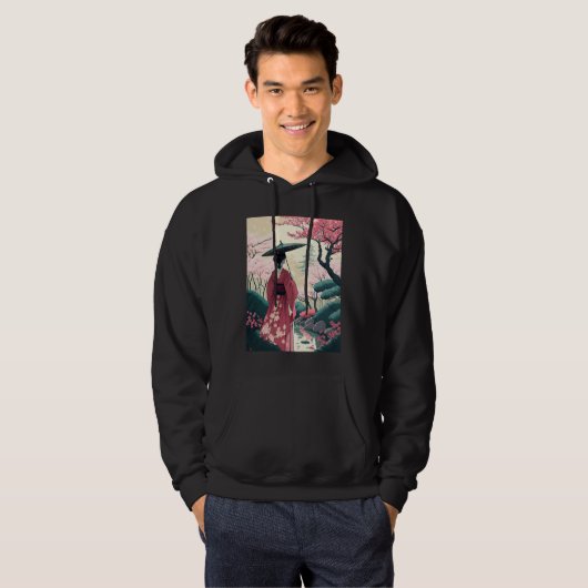 Lady mit Schirmkirsche Blossom Garden Japanisch Hoodie (Vorne ganz)
