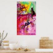 LADY MIT SCHWARZ KATZ Venezianische Masquerade Bal Poster (Küche)