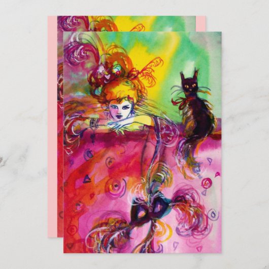 LADY MIT SCHWARZEM KATZE/Mardi Gras Masquerade Par Einladung (Vorne/Hinten)