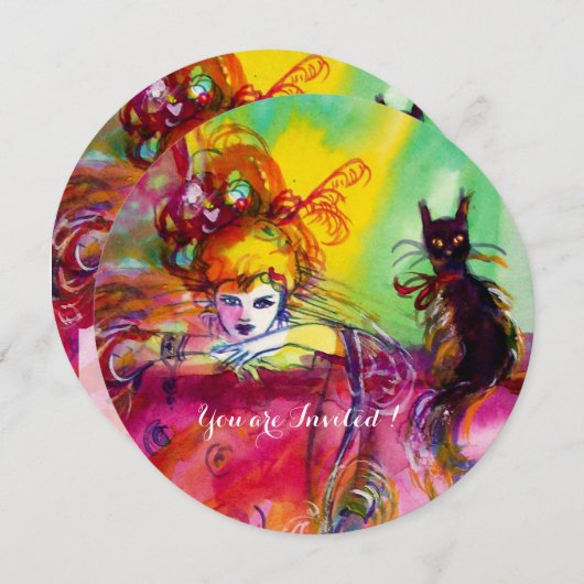 LADY MIT SCHWARZEM KATZE/Mardi Gras Masquerade Par Einladung (Vorne/Hinten)