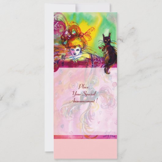 LADY MIT SCHWARZEM KATZE/Mardi Gras Masquerade Par Einladung (Rückseite)